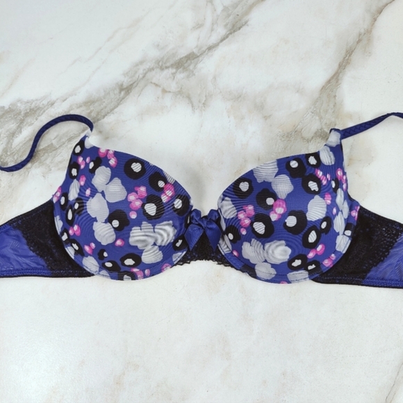 Dkny Other - DKNY Blue Pink Black Floral Lace Light Lift Push Up Underwire Bra, Sz 34B